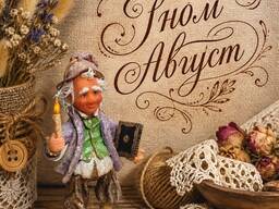 Гном Август: ватная кукла-подвеска 12 см, коллекционная фигурка ручной работ